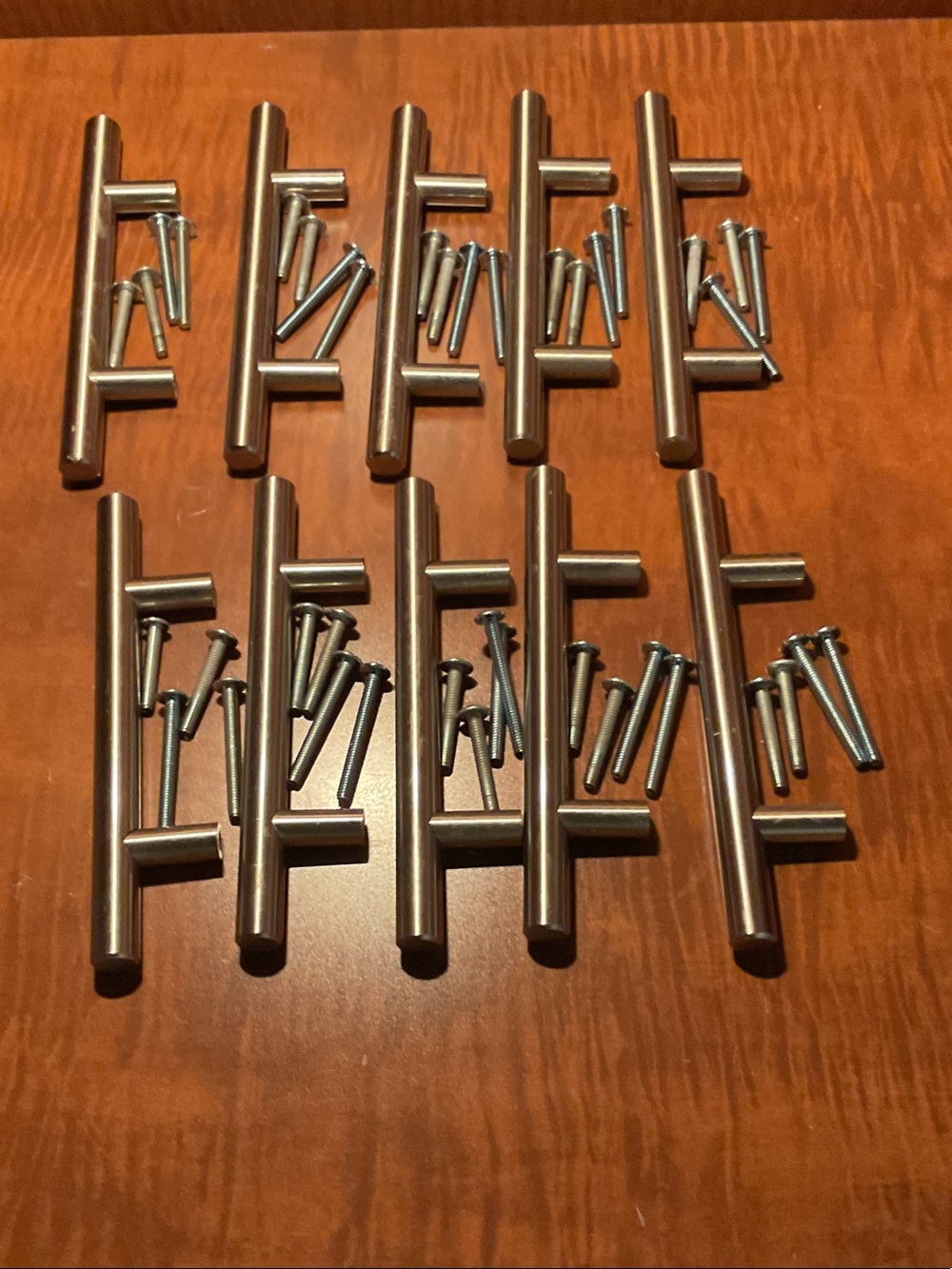 Modern Stainless Steel T-Bar Cabinet Pulls - Set of 10